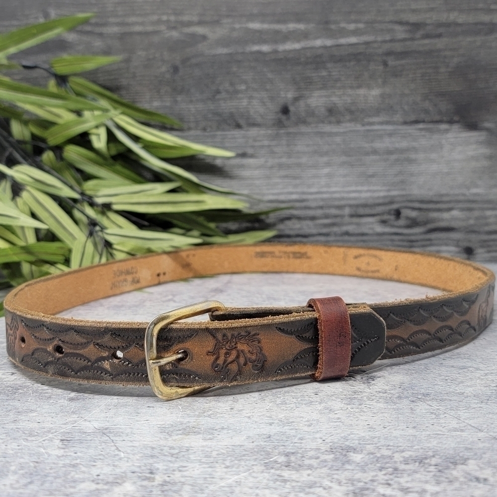 Vintage Handcrafted | Leather Tooled Engraved Top Grain Cowhide Belt Starlight